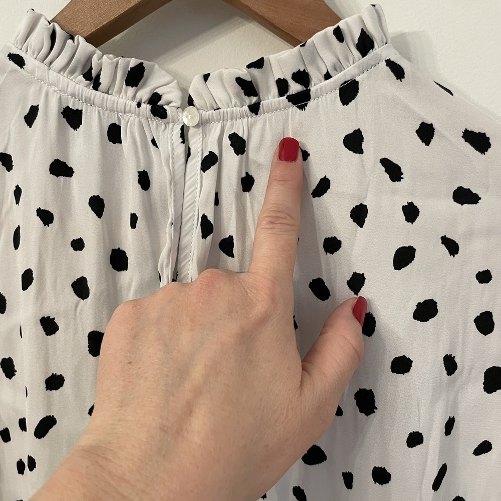 Maison d'Amélie Paris Dalmatian Dot Blouse Large Ruffle Mock Neck Smocked Cuff L - Picture 5 of 16